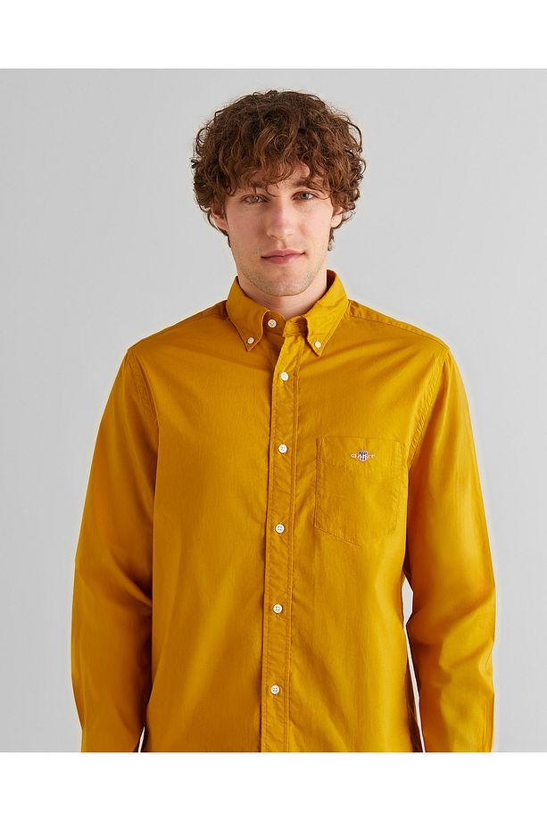 Erkek Sarı Regular Fit Düğmeli Yaka Poplin Gömlek - 4
