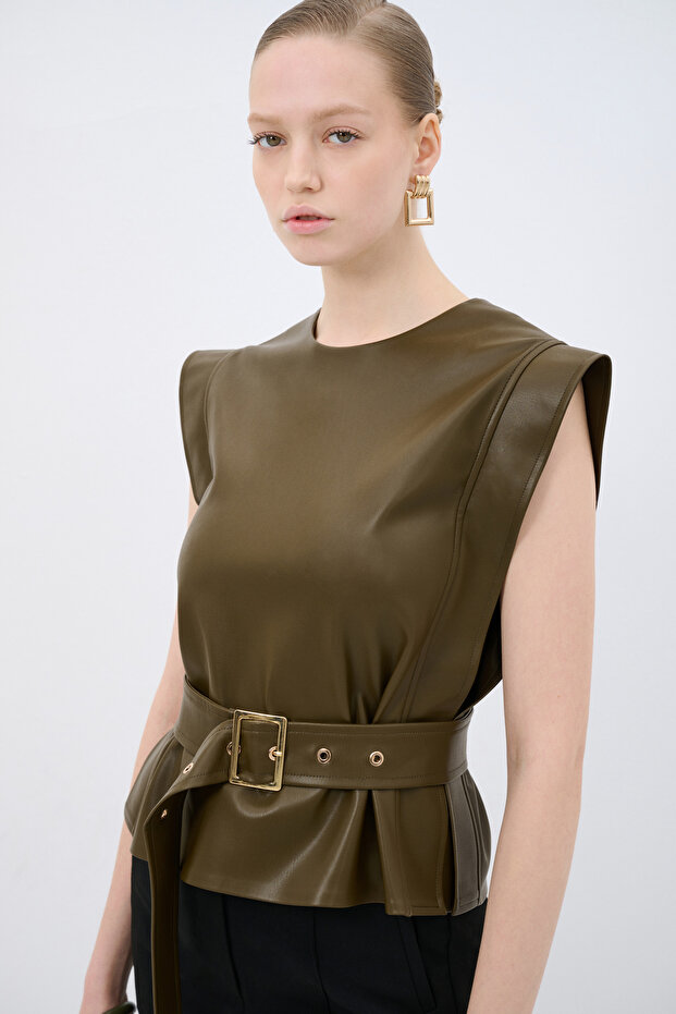 Kemerli Deri Bluz - 5