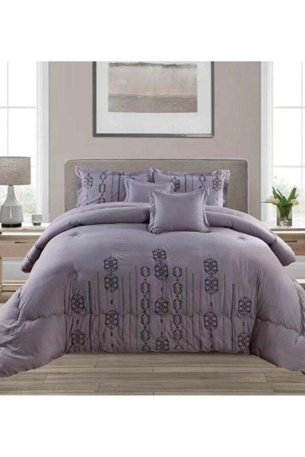 6 PC EMBROIDERY SOFT KINGSIZE COMFORTER SET GREY