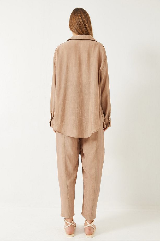 Kadın Sieva Kumaş Oversize Viskon Gömlek Pantolon Alt-Üst Takım 9291 60281015 - 7