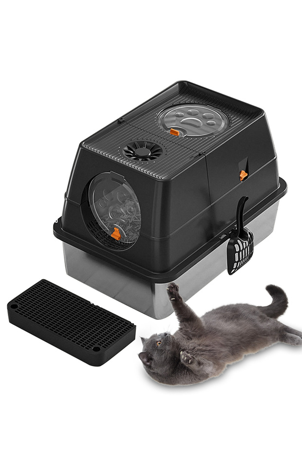 Stainless Steel Litter Box with Lid Metal Cat Litter Box with Litter Scoop