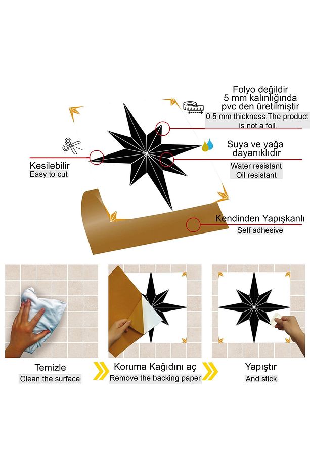 Kendinden Yapışkanlı Altın Yıldız Desenli Pvc Karo 30x30 Cm (33 ADET) 3m2 - 3