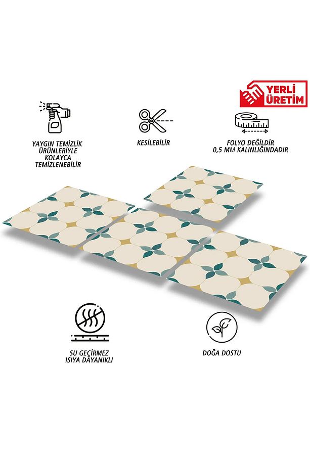 Kendinden Yapışkanlı Zümrüt Çiçekli Desenli Pvc Karo 30x30 Cm (33 ADET) 3m2 - 2