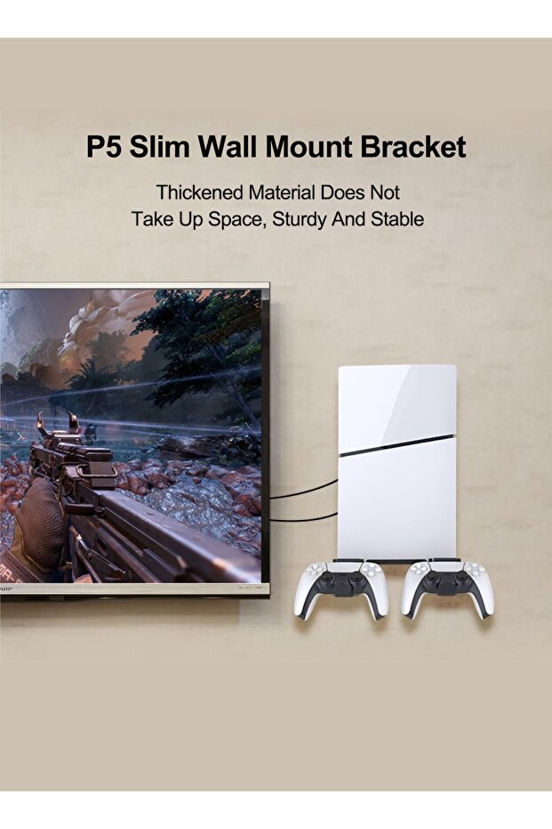 حامل عرض مثبت على الحائط لجهاز PS5 Slim، وحامل تخزين مثبت على الحائط لوحدة التحكم ووحدة التحكم - 3