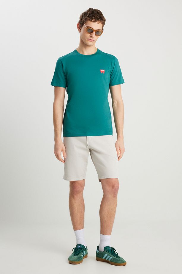%100 Pamuk Regular Fit Normal Kesim Bisiklet Yaka Minimal Logo Yeşil Tişört - 3