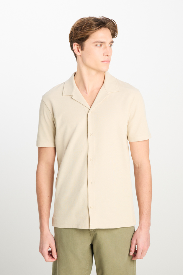 Relaxed Fit Geniş Kesim Deve Tüyü Pamuklu Gömlek - 2