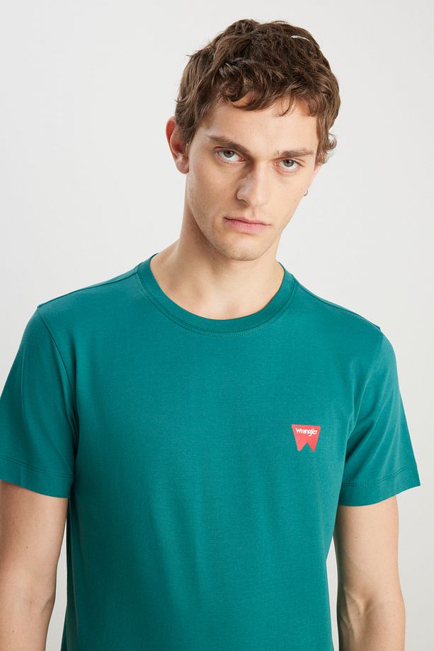 %100 Pamuk Regular Fit Normal Kesim Bisiklet Yaka Minimal Logo Yeşil Tişört - 4