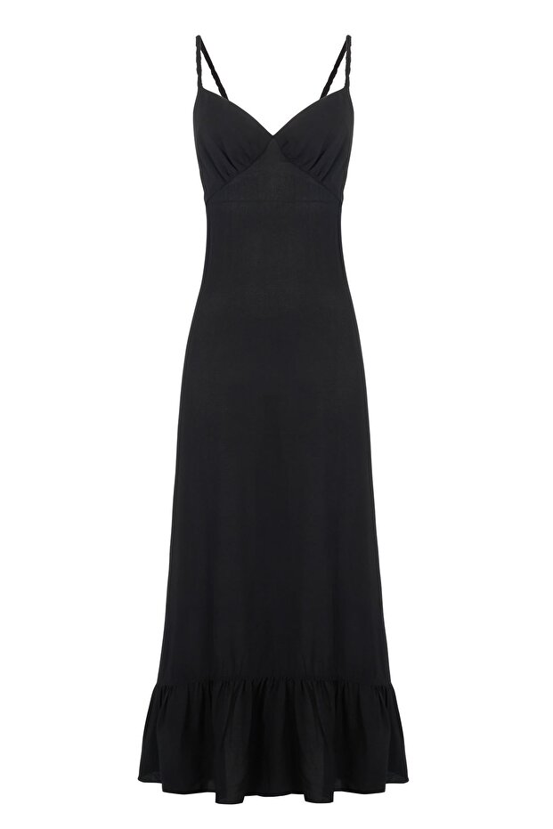 Siyah Maxi Elbise Örgü Askılı - 1