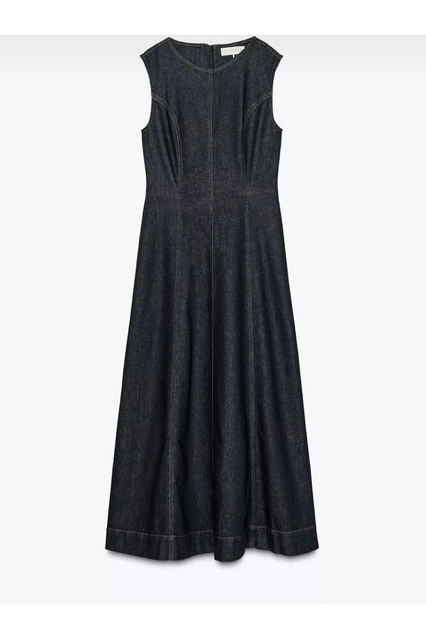 kot elbise , uzun kot denim kolsuz elbise - 3