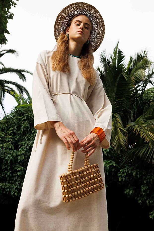 BASİC KETEN NATUREL ELBİSE - 3