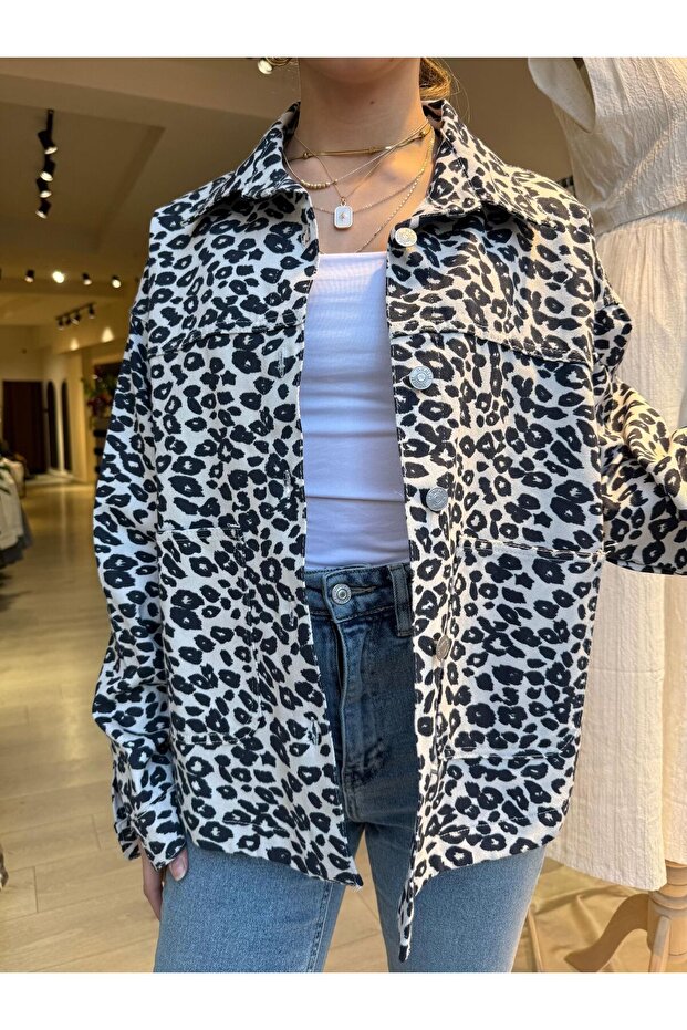 Leopar Desenli Gömlek Ceket - 6