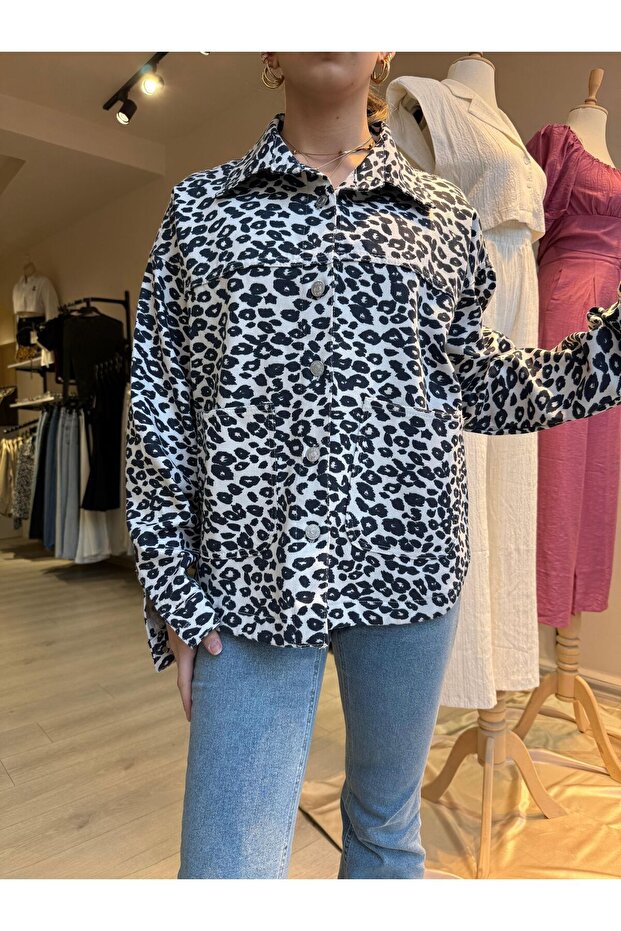 Leopar Desenli Gömlek Ceket - 1