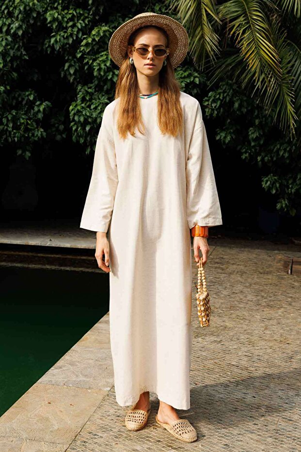 BASİC KETEN NATUREL ELBİSE - 2