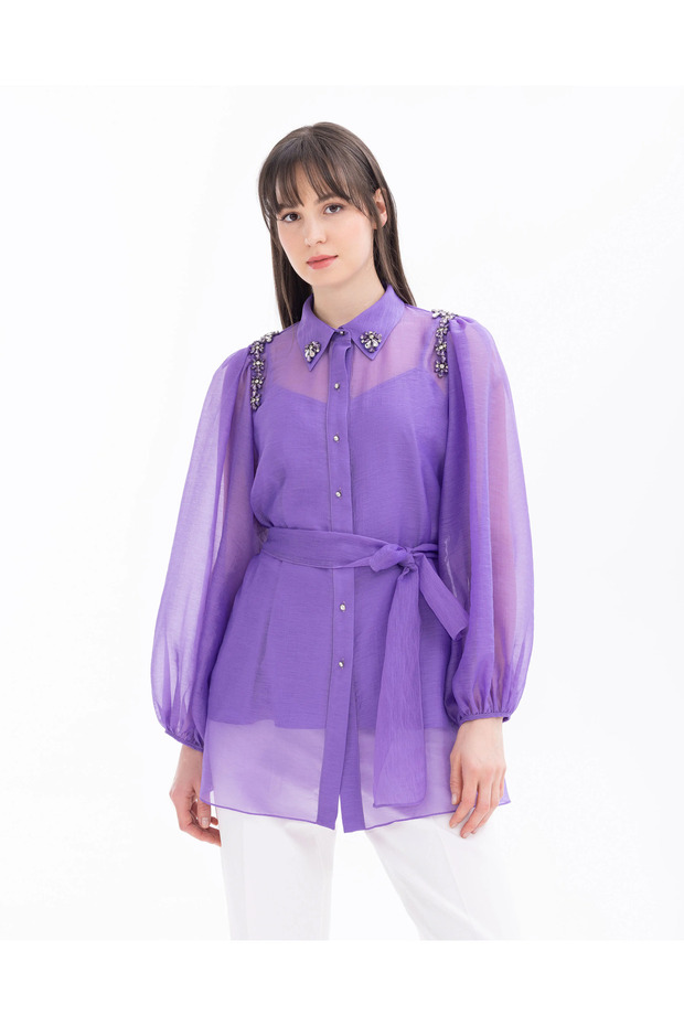 Taş Detaylı İç Bluzlu Gömlek - 3