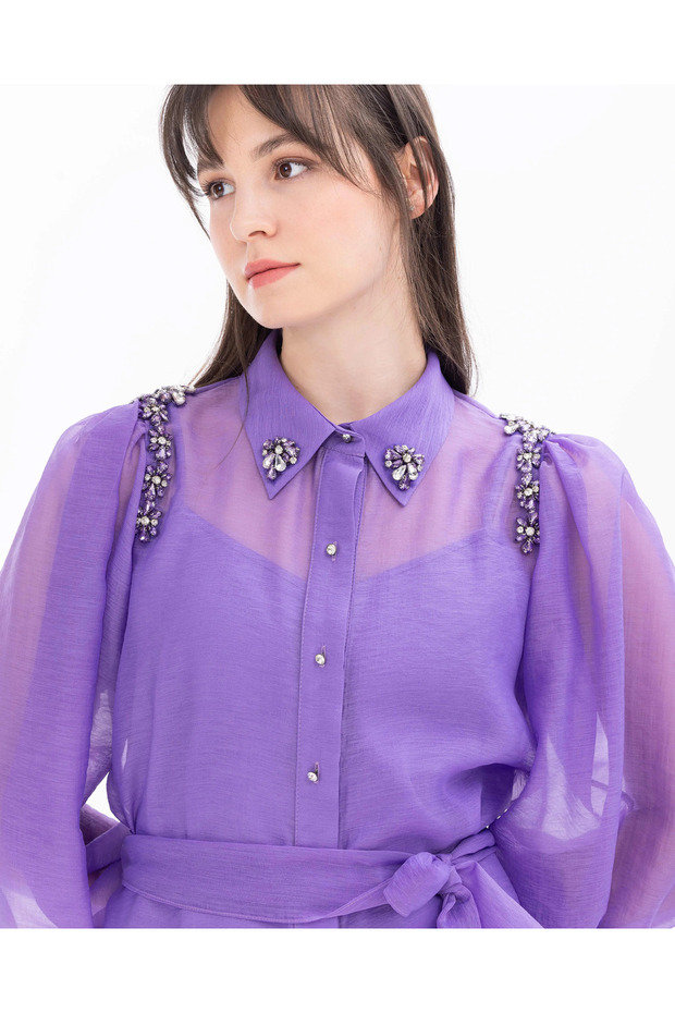 Taş Detaylı İç Bluzlu Gömlek - 7