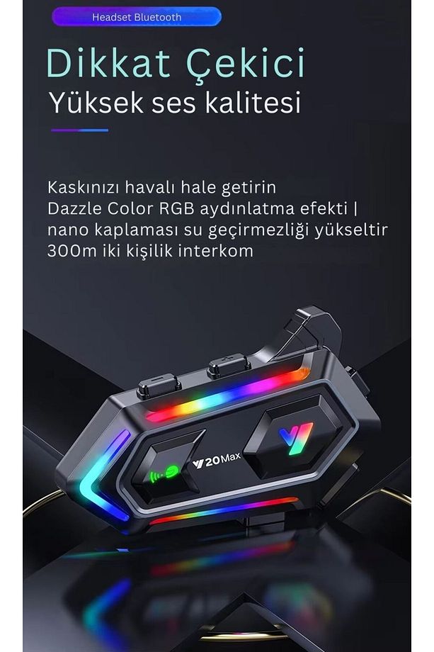 Y20 Max Upgrade İntercom Rgb Led Işıklı Telsiz Özellikli Motosiklet Kask Kulaklığı İnterkom - 5