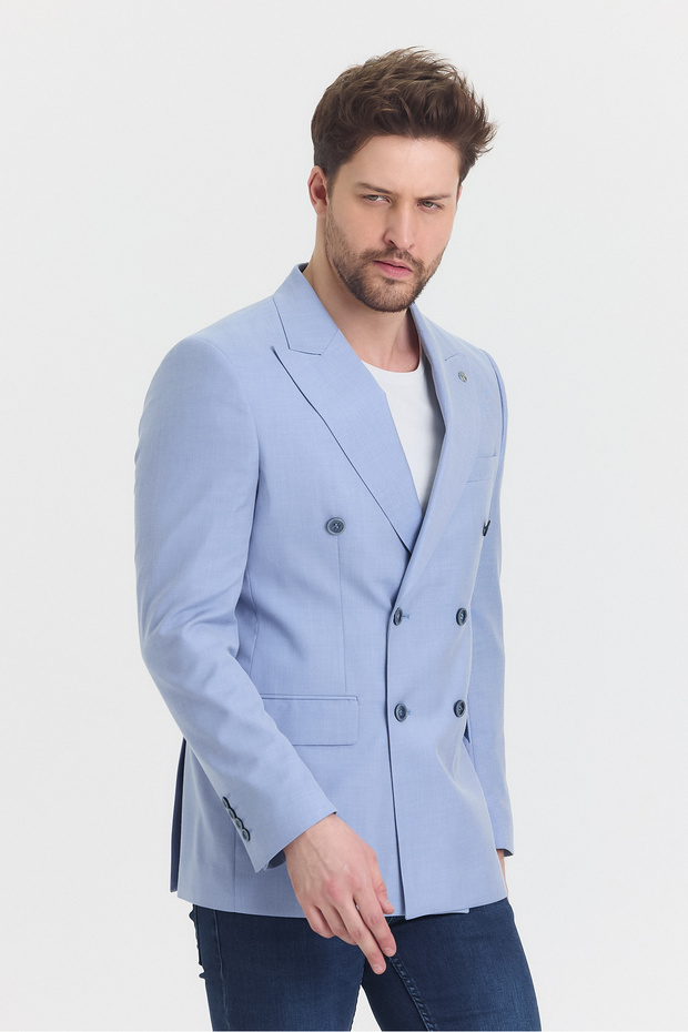 Bern Slim Fit Blue Double Breasted Jacket - 4
