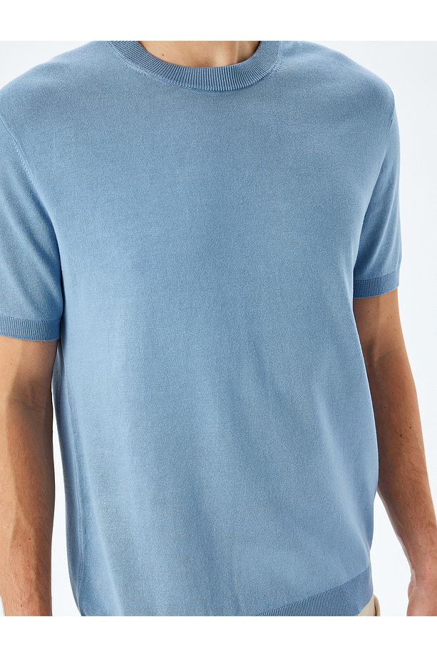 Regular Fit Bisiklet Yaka Viskon Basic Kısa Kollu Triko Tişört - 5