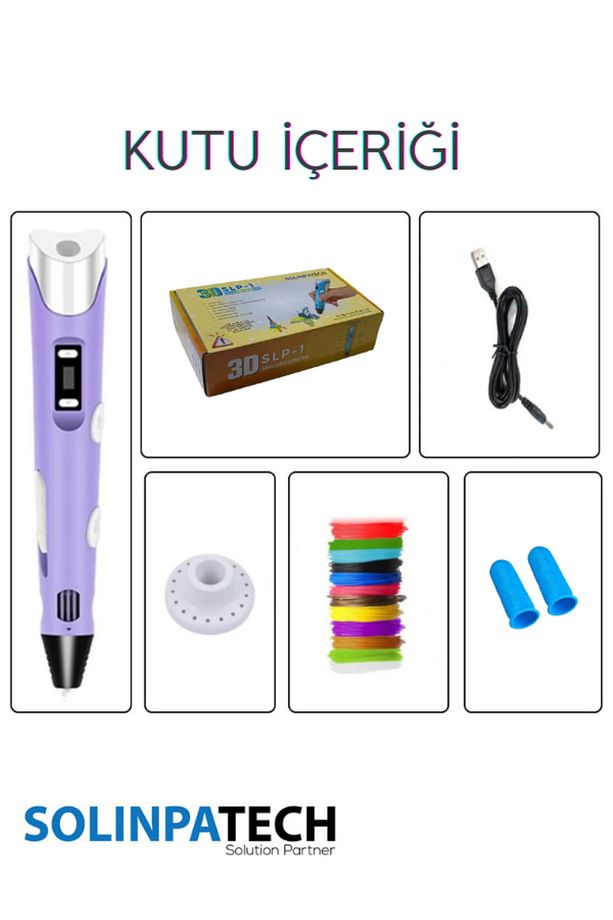 3d Pen Üç Boyutlu Yazıcı 3d Kalem Printer-mor-10 Adet 5 Metre Filament-50metre-ve Ve Usb Kablo Dahil - 3