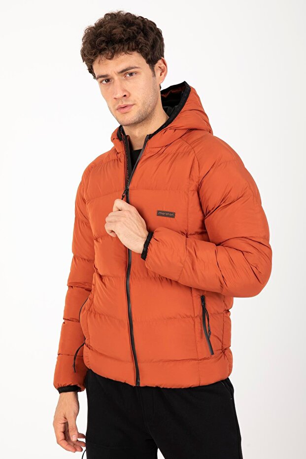 Regular Erkek Kapüşonlu Kiremit Mont - 1