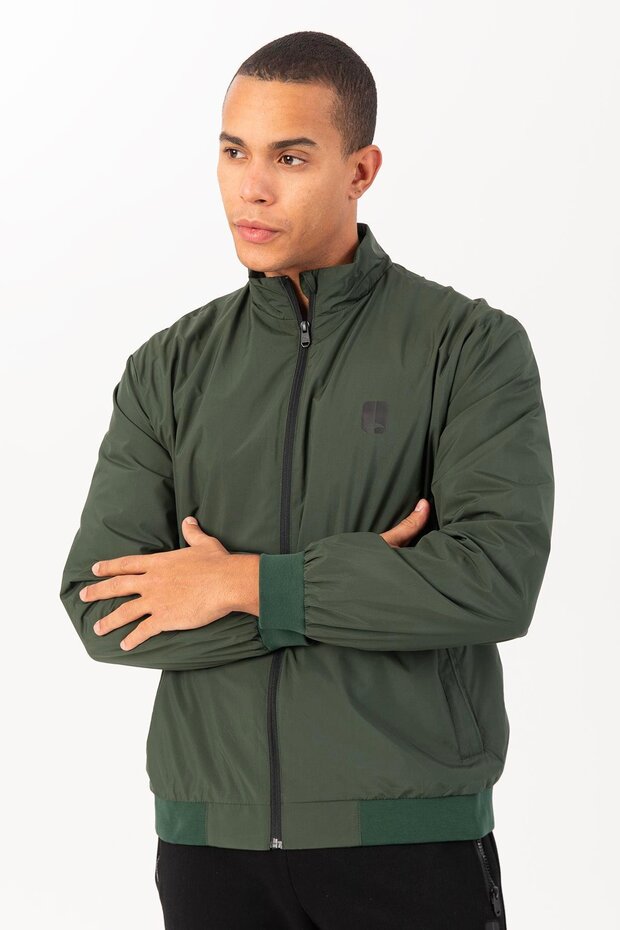 سترة رجالية عادية ياقة مرتفعة متوسطة الطول باللون الأخضر - 2