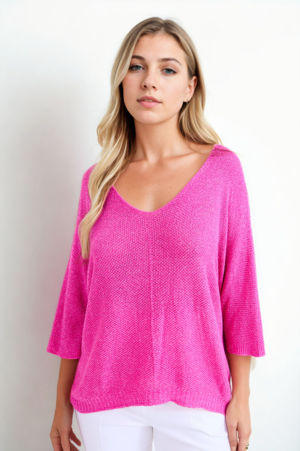 Yarım Kol Simli Triko Bluz - 3