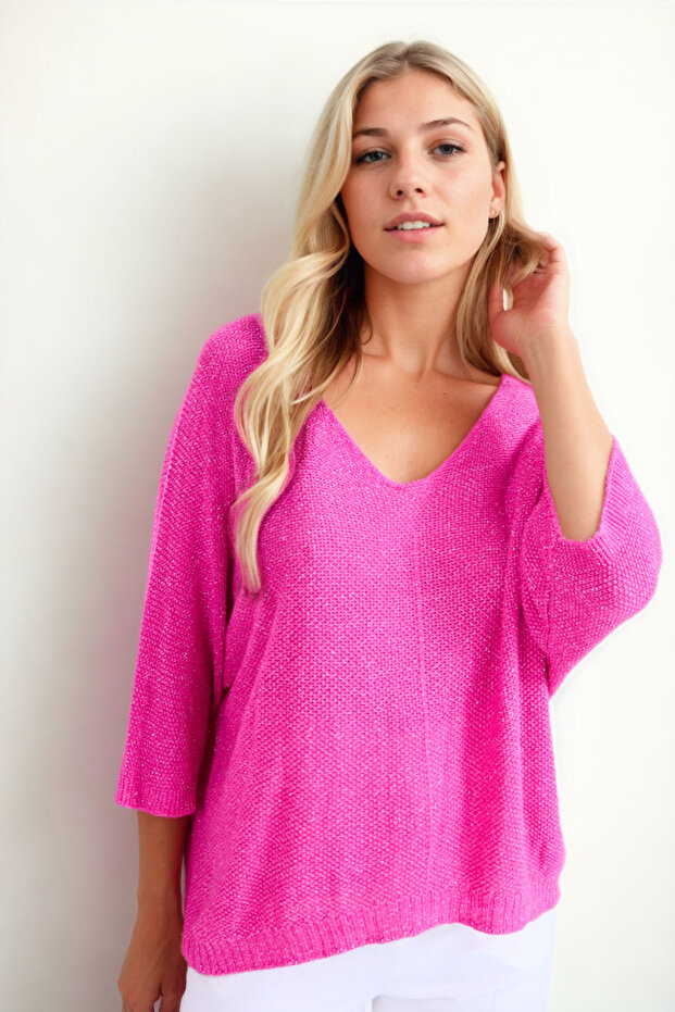 Yarım Kol Simli Triko Bluz - 4