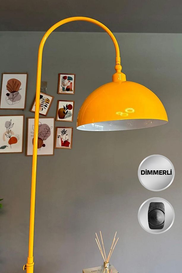 Dimmerli Işığı Ayarlanabilen Işığı Artırılıp Azaltılabilen Sarı Hareketli Başlık Metal Lambader - 1