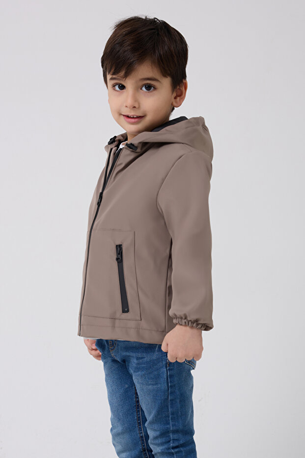 Sport Boy's Mink Lined Water and Windproof Hooded Double Zipper Raincoat
