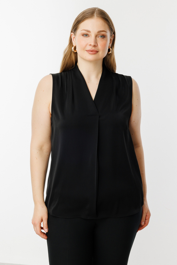 V Yaka Saten Bluz - 1