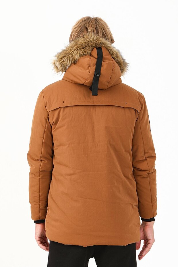 Regular Erkek Kapüşonlu Camel Parka - 2