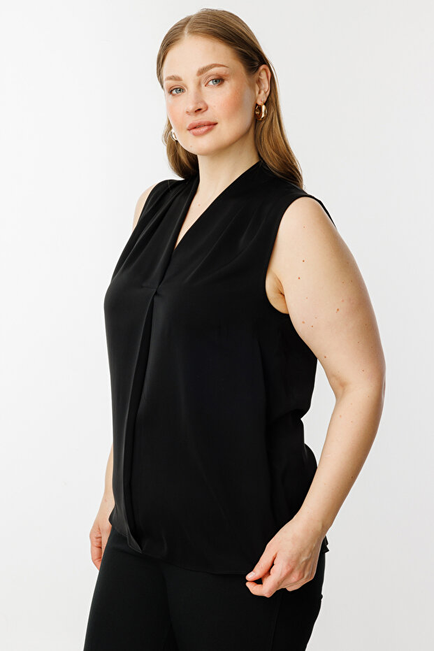 V Yaka Saten Bluz - 2