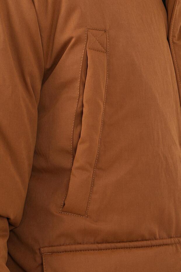 Regular Erkek Kapüşonlu Camel Parka - 6