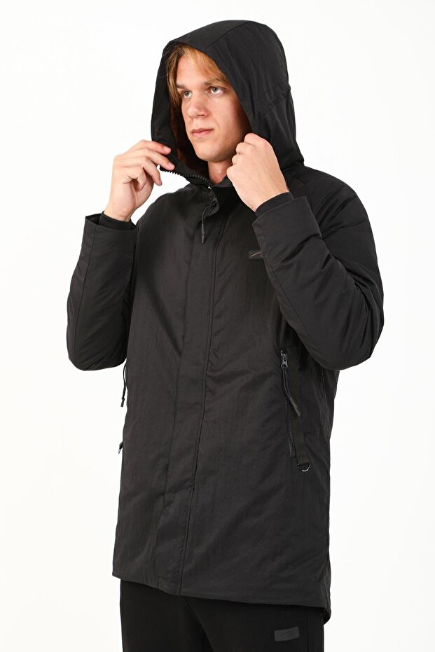 Regular Erkek Kapüşonlu Siyah-Taba Parka - 4