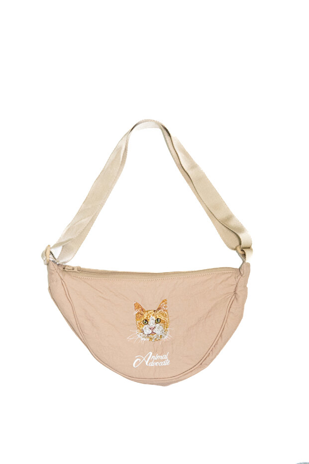 Yellow Cat Embroidered Bag - Parachute Fabric Bag with Animal Figures