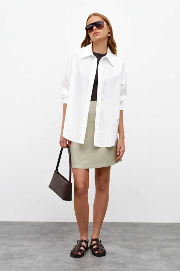 Geniş Manşetli Oversize Gömlek - 2