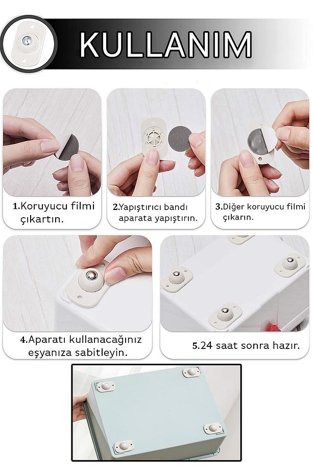 Eşya Kaydırma Aparatı 4 Adet Mini Yapışkanlı Tekerler 360 Derece Dönebilen Küçük Bilyeli Tekerlekler - 4