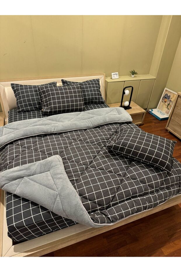 Double Welsoft Pufidik Sleeping Set (with Elastic Sheets) Anthracite Square - 6