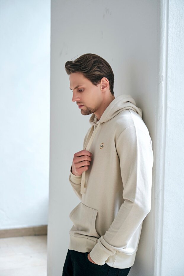 Basic Hoodie Bej - 3
