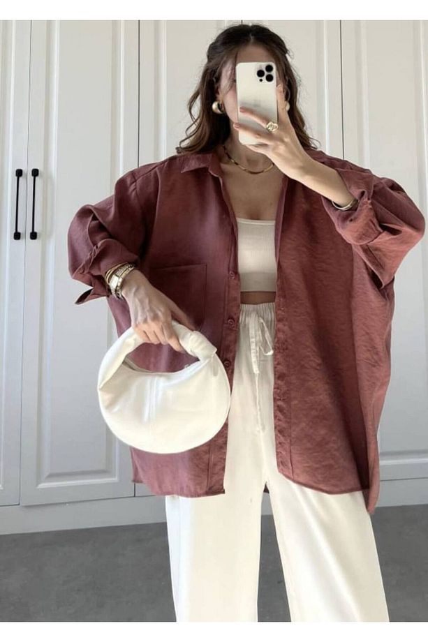 Düşük omuz Oversize gömlek - 7