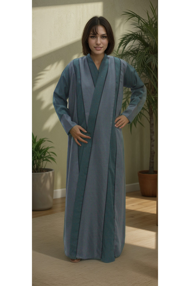 عباية كتان بلون أغمق من قماش الكتان - 1