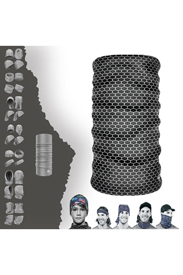 Black Nano Honeycomb Pattern Seamless Tube Neck Collar Bandana Buff Baf