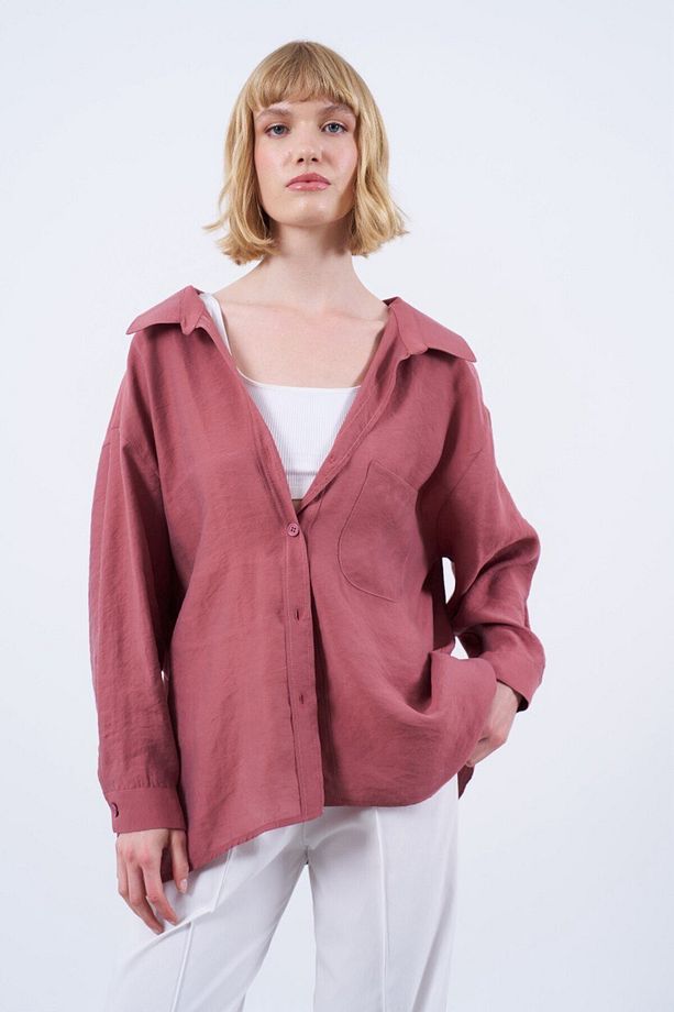 Düşük omuz Oversize gömlek - 8