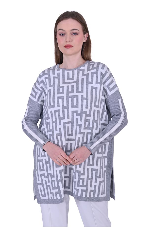 İNVEE 6872 Labirent Desen Triko Tunik - Gri - 5