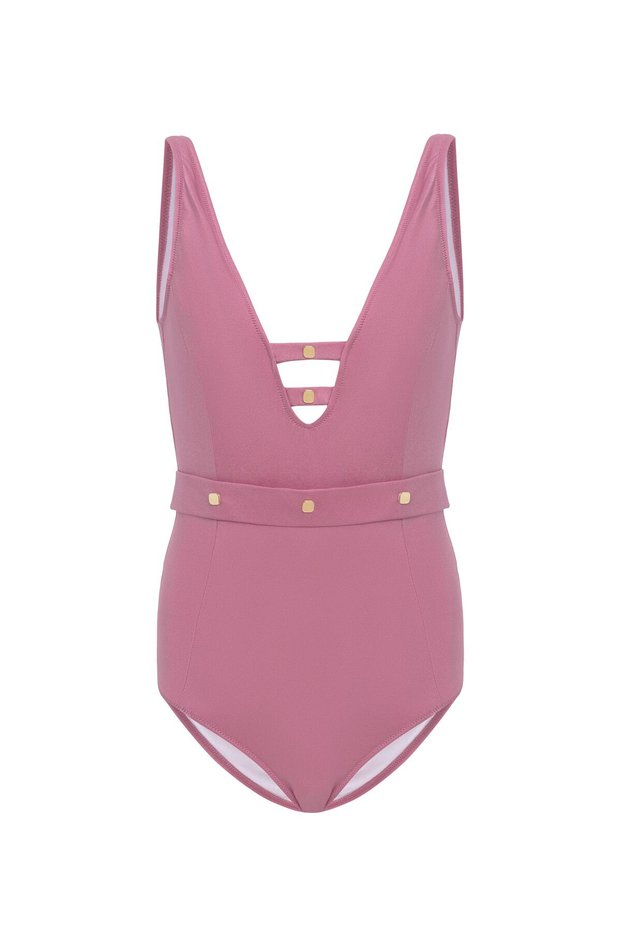 Aquaviva Women's Dusty Rose Laura V-Neck Eyelet Swimsuit