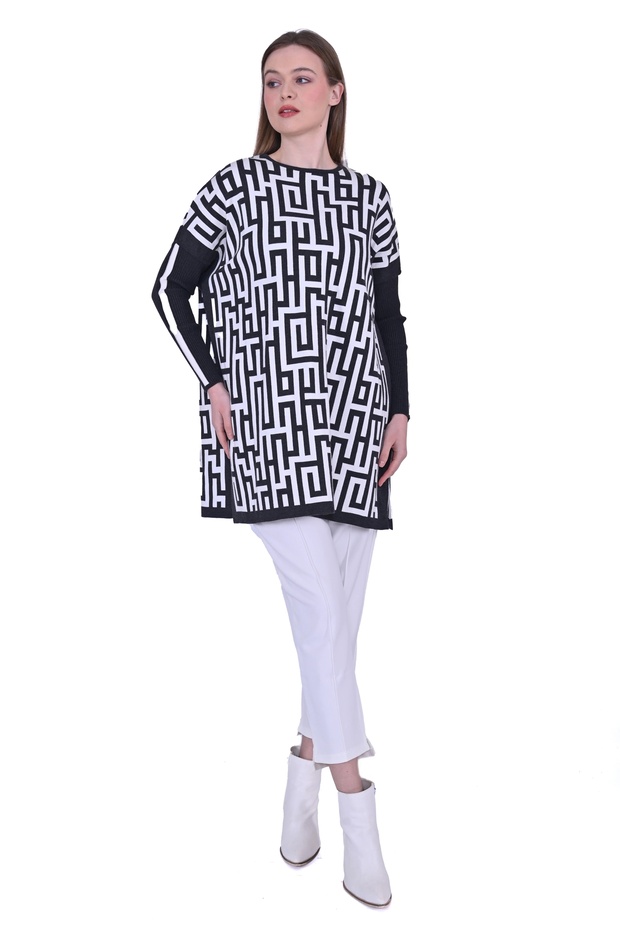 6872 Labirent Desen Triko Tunik - Antrasit - 1