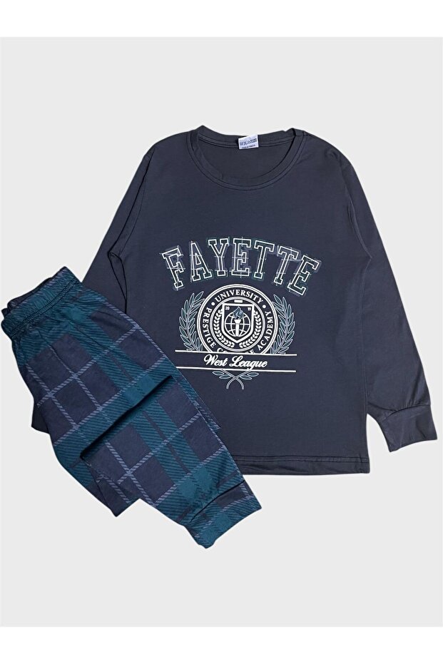 Boy's 100% Cotton Smoked Plaid Pattern Long Sleeve Seasonal Pajama Set