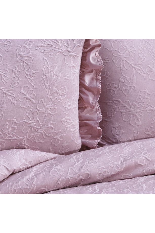 Lady-Pudra Pembe Çift Kişilik Fırfırlı %100 Pamuk Yatak Örtüsü Takımı - 5