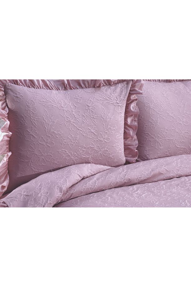 Lady-Pudra Pembe Çift Kişilik Fırfırlı %100 Pamuk Yatak Örtüsü Takımı - 7