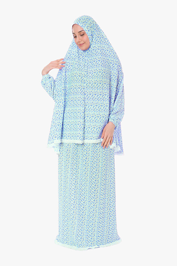 Prayer Dress 100% Cotton Sleeved Two-Piece Blue